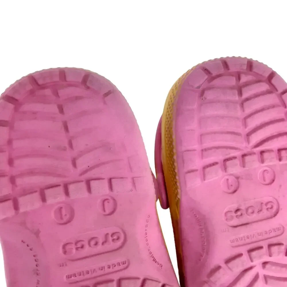 Crocs Clogs Juniors 1 Pink Tie Dye Swirl Water Shoes Summer Slip On Comfort